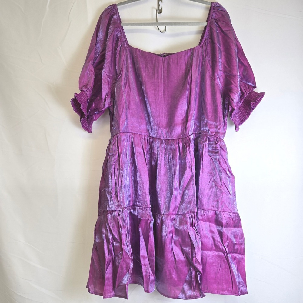 Fate Curve Metallic Smocked Ruffle Dress, Purple, FD32017P,‎ NEW